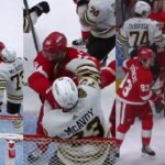 Swayman whacks Compher, McAvoy punches Compher, Debrincat slashes McAvoy, scrum ensues