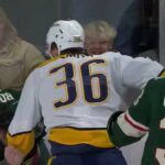 Kirill Kaprizov got hit by Cole Smith from Predators, Wild stand up for him (25 jan 2024)