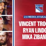 NYR Practice: Vincent Trocheck, Ryan Lindgren & Mika Zibanejad Media Availability | Feb. 4, 2024