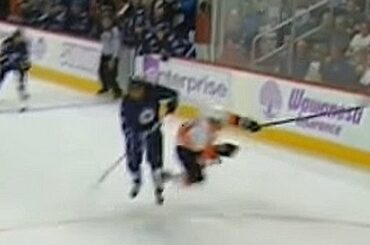 Gudas Gets Sent Flying After Hit on Byfuglien