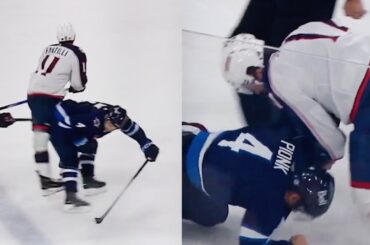 Neil Pionk viciously hits Adam Fantilly and gets an instant response from Justin Danforth