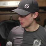 Hischier, J. Hughes, Lindy Ruff Pre-Game