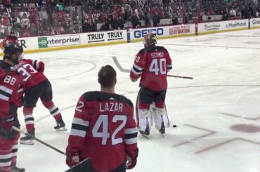 Akira Schmid NJ Devils ON THE GLASS Warmups Breakaway Shots