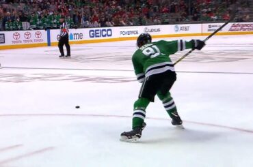Seguin snipes fluttering puck just under crossbar