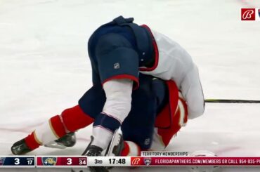 Dmitri Voronkov protects Fantilli from Stenlund and fights (6 nov 2023)