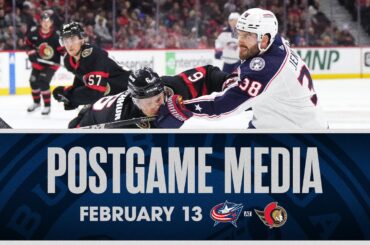 HC Pascal Vincent, Boone Jenner, Daniil Tarasov and Johnny Gaudreau | Postgame Media (2/13/24)