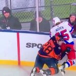 Rangers D #55 Ryan Lindgren leaves the gm with facial cut injury.