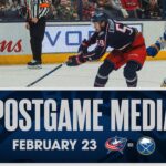 Tarasov, Gaudreau, Chinakhov and Coach Vincent speak with media. | Postgame media (02/23/24)