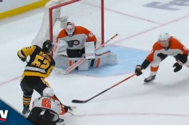 Emil Bemstrom Sneaks Shot Over Shoulder Of Flyers' Cal Petersen To Score In Penguins Debut