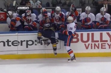 Nino Niederreiter thrusts Nathan Gerbe into the Bench [HD]