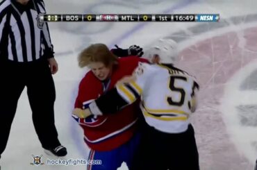 Johnny Boychuk vs Ryan White Mar 8, 2011