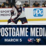 Andrew Peeke, Zach Werenski, Johnny Gaudreau and Head Coach Pascal Vincent | Postgame Media (3/5/24)