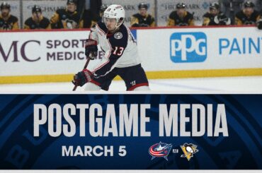 Andrew Peeke, Zach Werenski, Johnny Gaudreau and Head Coach Pascal Vincent | Postgame Media (3/5/24)