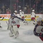 Cleveland Monsters goalie Jet Greaves warms up 3/8/24