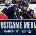 Boone Jenner, Brendan Gaunce, Elvis Merzlikins and HC Pascal Vincent | Postgame Media (3/17/24)