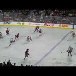 Laval Rocket's Jakub Dobeš makes a great diving glove save vs. Bridgeport Islanders' William Dufour