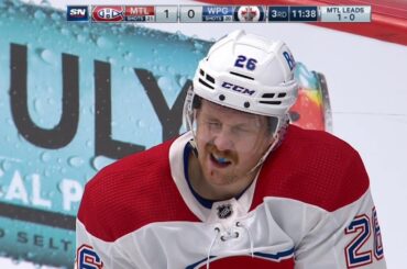 Jeff Petry Takes Deflected Puck To The Chin