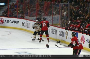 Brad Marchand fights Zack Smith after hit on Grzelcyk 10/23/18