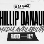 Forward Phillip Danault | 03.27.24 LA Kings Practice in Vancouver | Media Availability