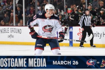 Zach Werenski, James Malatesta, Johnny Gaudreau and HC Pascal Vincent | Postgame Media (3/26/24)