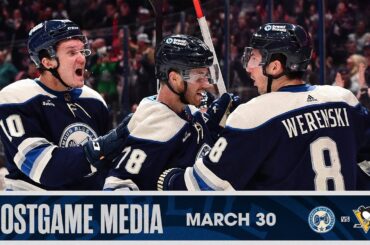 BLUE JACKETS PUT ON A SHOW FOR RIMER with 4-3 SO VICTORY Over The Pens! | Postgame Media (3/30/24)
