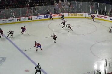 Belleville Senators defenceman Maxence Guénette prevents a goal with a great save vs. Laval Rocket