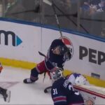 Ryan Lindgren headed down the tunnel after AWKWARD collision #injury #nhl #rangers #hockey #fight