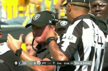Jon Gruden politely voices his thoughts to the officials