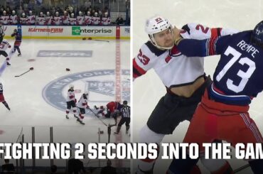 Devils vs. Rangers begins with 5 vs. 5 fight | NHL on ESPN
