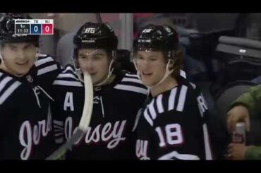 Erik Cernak loses control of the puck and scores on own net, Jack Hughes gets the goal.