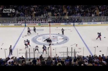 Line brawl at the start of the rangers and devils game