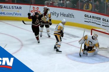 Tristan Jarry Caught Napping As Taylor Hall Beats Him With Quick shot