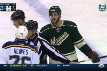 Ryan Reaves challenging Marco Scandella St. Louis Blues vs Minnesota Wild Nov 29 2014 NHL