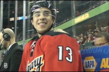 Gaudreau and Marchand Exchange a few Word in the Box