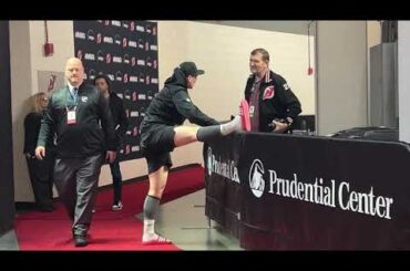 Simon Nemec NJ Devils BEHIND THE SCENES: Stretching and Preparing To Make His NHL Debut 12/1