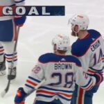 Mattias Ekholm of the Edmonton Oilers scores a one timer goal against the St. Louis Blues 01-04-2023