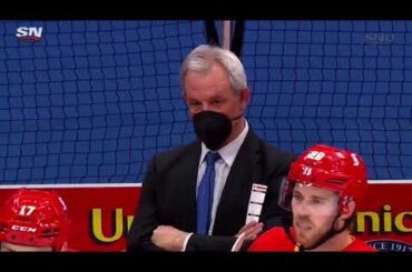 Justin Holl Big Hit on Gaudreau vs Calgary Flames w/Joe Bowen Commentary (19/3/2021)