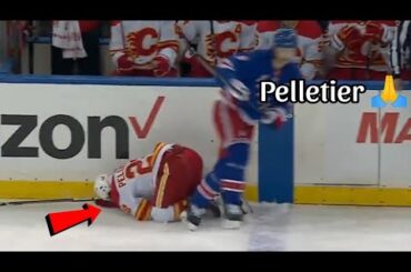Video 🔴 Pelletier Injury 🤕 Flames Jakob Pelletier Exits Game Vs Rangers After Jacob Trouba Big Hit