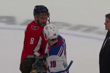 Alex Ovechkin and Artemi Panarin shake hands after Capitals - Rangers series (28 apr 2024)
