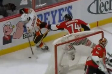 Johnny Gaudreau  Dangles Behind the Net
