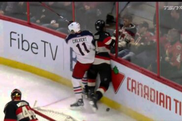 Matt Calvert Hit on Mark Borowiecki