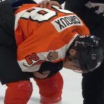 Giroux cut, needs repairs after a high stick from Ho-Sang