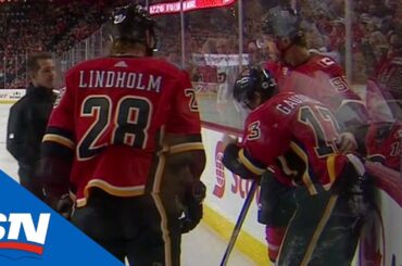 Johnny Gaudreau Shaken Up After Taking Radko Gudas’ Knee To Head