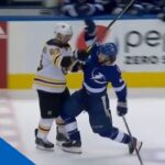 Brad Marchand Grabs Brayden Point's jersey On The Way To Bench