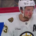 Charlie McAvoy had to go to the dressing room after being cut from being hit into the glass /8.05.24
