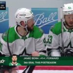 Jamie Benn takes Dadonov's pretty feed in tight and tallies, tying up the score at 1 / 17.05.2024