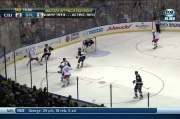 Jaden Schwartz wrist shot goal 5-2 Columbus Blue Jackets vs St. Louis Blues 1/4/14 NHL Hockey