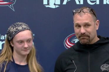 Brad Larsen's daughter joins him for his post game press conference