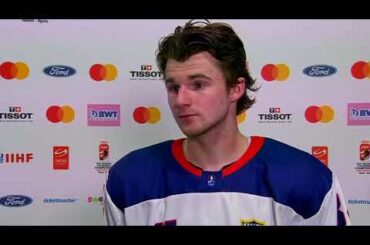 Cole Eiserman Second Intermission Interview vs Finland | 2023 U-18 Men's Worlds