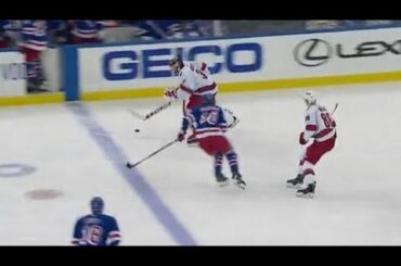 Hurricane’s Goalie Frederik Andersen Skates the Puck Up the Ice vs Rangers!